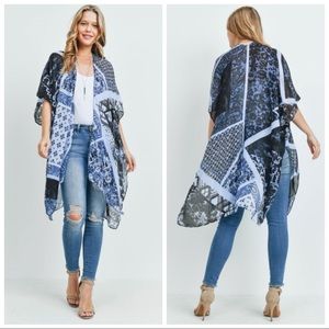 GUC Blue Patchwork Boho Kimono Cardigan